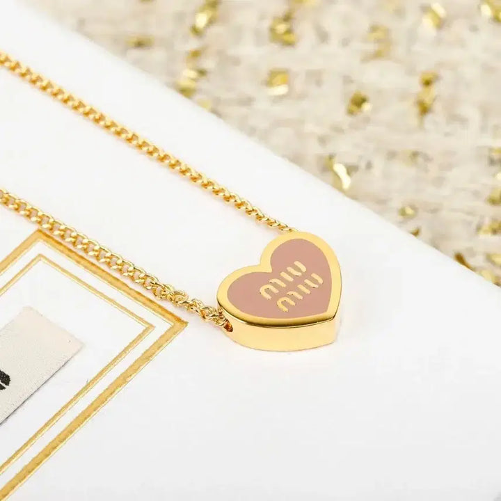 [BUNJANG] Miu Miu Heart Necklace Gold Pink / 미우미우 하트 목걸이 금장 핑크