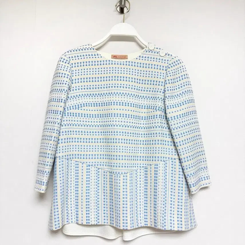 [BUNJANG] JILLbyJILLSTUART Blue Pattern Pleated Blouse / 질바이질스튜어트 블루 패턴 플리츠 블라우스