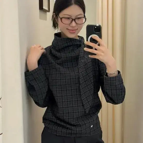 [BUNJANG] Auro Scarf Tie Blouse / 아우로 스카프 타이 블라우스(새상품,챠콜)