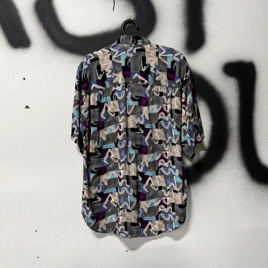 [BUNJANG] Vintage Geometric Patterned Short Sleeve Shirt / VTG 빈티지 빅사이즈 기하학 풀 패턴 반팔 셔츠