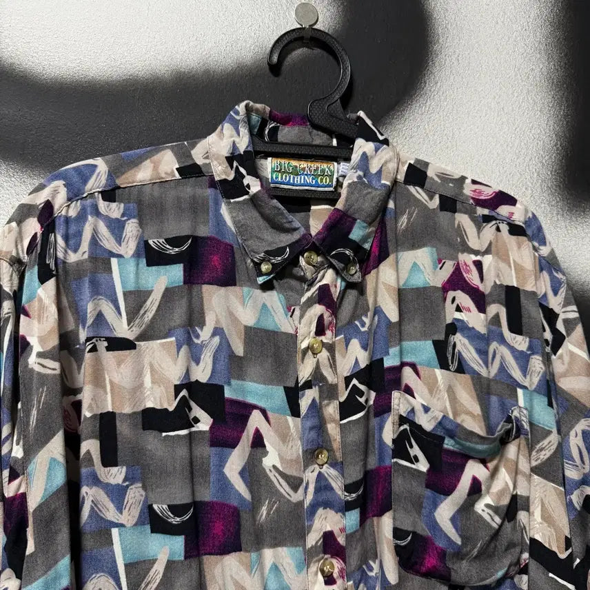 [BUNJANG] Vintage Geometric Patterned Short Sleeve Shirt / VTG 빈티지 빅사이즈 기하학 풀 패턴 반팔 셔츠