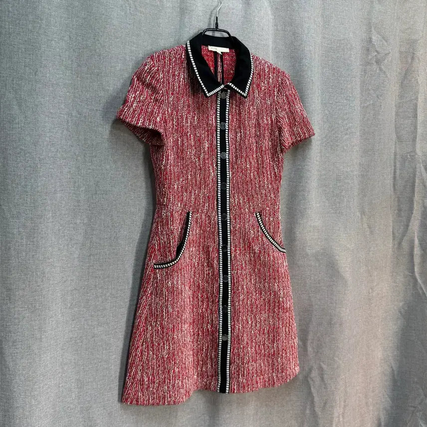 [BUNJANG] Maje Red Tweed Button Dress / [S] Maje 마쥬 레드 반팔 트위드 버튼 원피스
