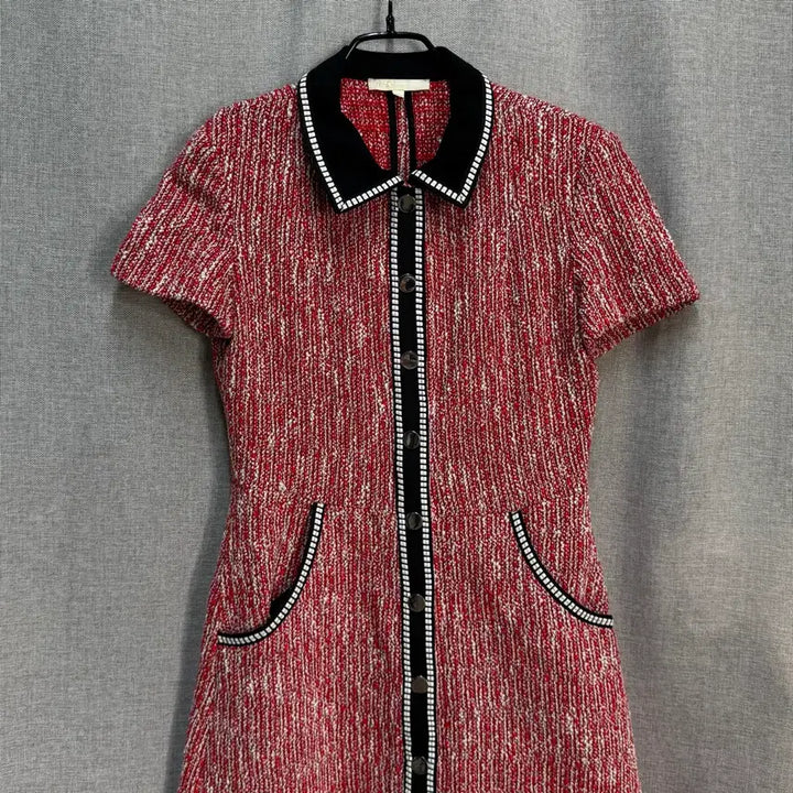 [BUNJANG] Maje Red Tweed Button Dress / [S] Maje 마쥬 레드 반팔 트위드 버튼 원피스
