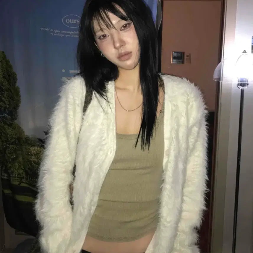 [BUNJANG] Angora Fur Cardigan Ivory / 앙고라 퍼 가디건 아이보리