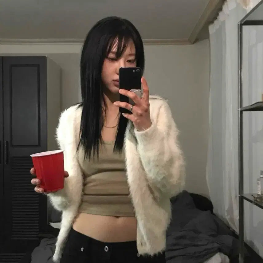 [BUNJANG] Angora Fur Cardigan Ivory / 앙고라 퍼 가디건 아이보리