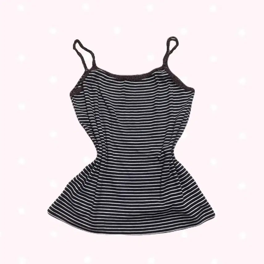 [BUNJANG] Vintage Striped Sleeveless Top - Chocolate Lace Detail / 빈티지 스트라이프 나시 슬리브리스 초코맛