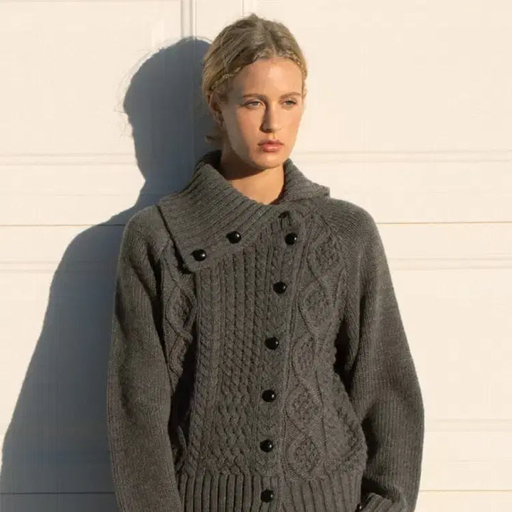 [BUNJANG] Paul New York Raglan Cardigan Charcoal / 폴뉴아 사이드카라 래글런 가디건 차콜
