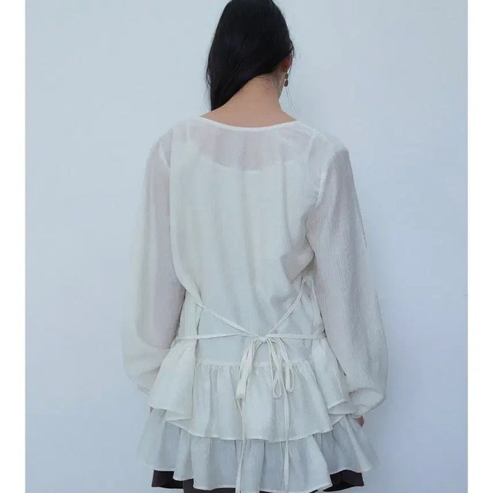 [BUNJANG] Auro Frill Blouse Dress Set-up (Cream) / 아우로 프릴 블라우스 원피스 set-up(크림,새상품)