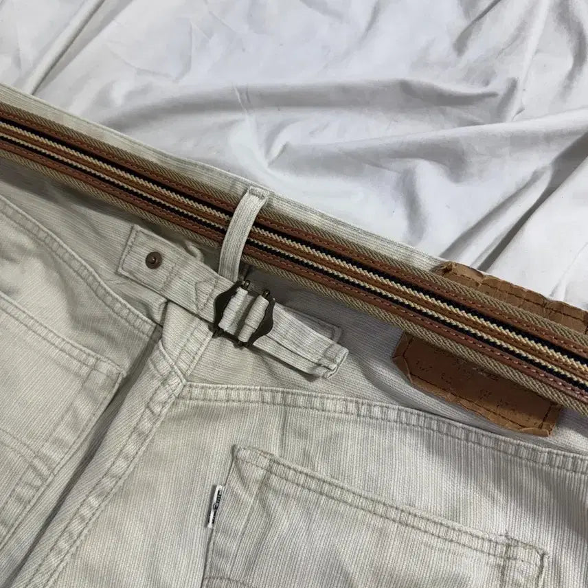 [BUNJANG] Daks London Stripe Webbing Leather Belt / 닥스 스트라이프 웨빙 레더 벨트