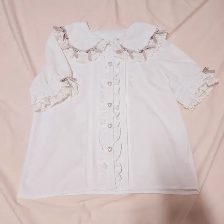 [SOLD OUT] 정품) 양산형 반팔 리본 프릴 블라우스
