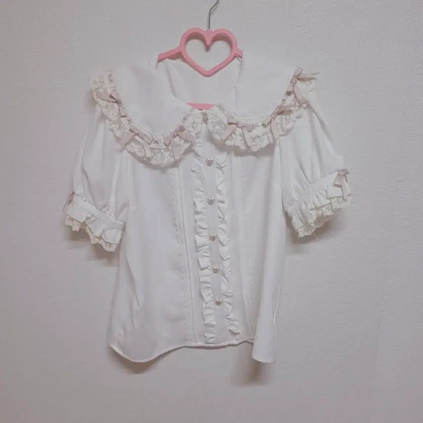 [SOLD OUT] 정품) 양산형 반팔 리본 프릴 블라우스