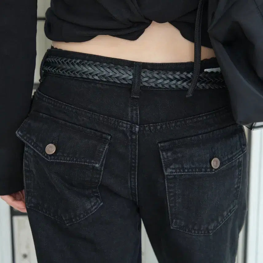 [BUNJANG] Low Classic Pocket Wide-Leg Jeans Black / 로우클래식 POCKET WIDE-LEG JEANS