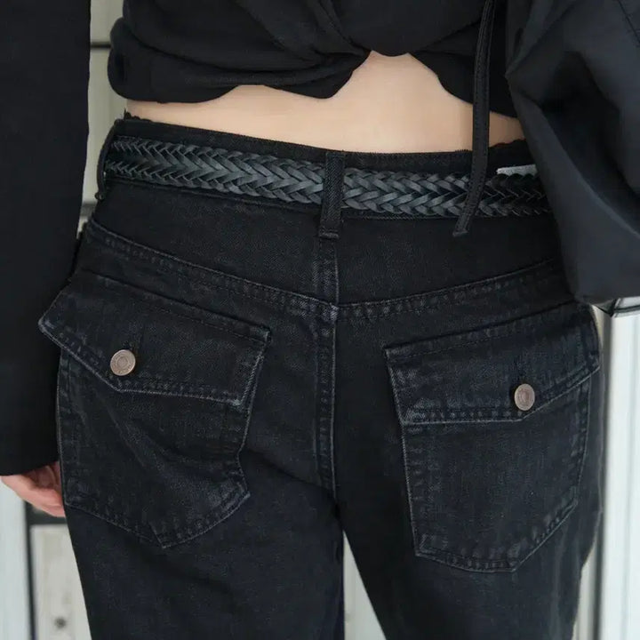 [BUNJANG] Low Classic Pocket Wide-Leg Jeans Black / 로우클래식 POCKET WIDE-LEG JEANS