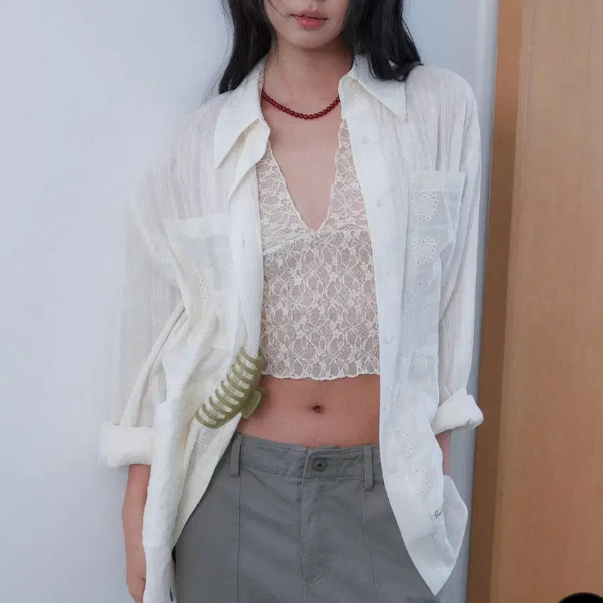 [SOLD OUT] 새상품)아우로 자수 아이보이셔츠