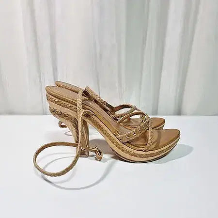 [BUNJANG] Dior Camel Leather &amp; Wood Heel Sandals Size 36 / 디올 샌들 230