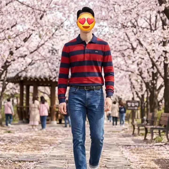 [BUNJANG] Lacoste Striped Collar Long Sleeve T-shirt / 라코스테 긴팔 레드,네이비 가로 스트라이프 카라 티셔츠(사이즈4,100)