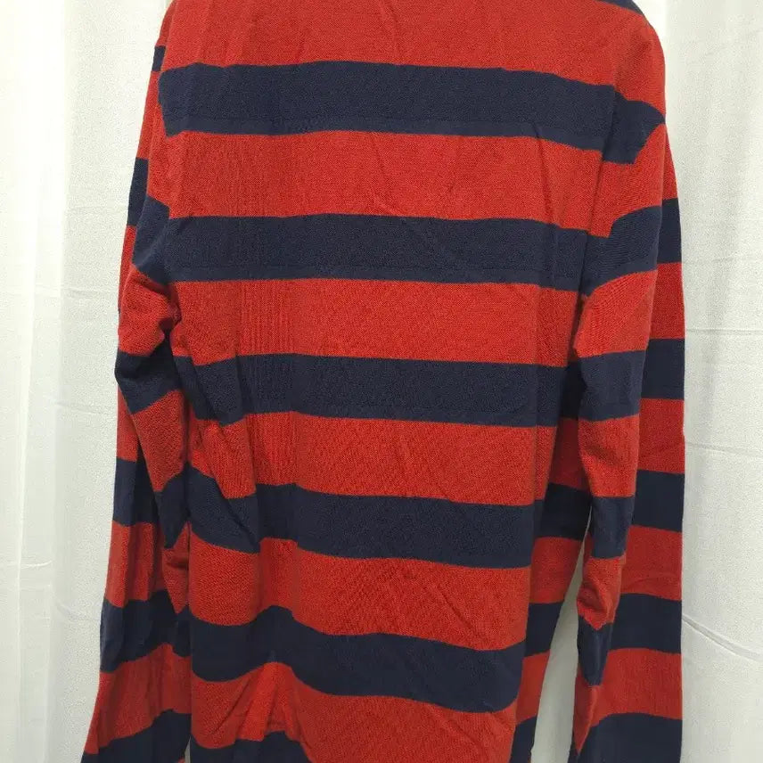 [BUNJANG] Lacoste Striped Collar Long Sleeve T-shirt / 라코스테 긴팔 레드,네이비 가로 스트라이프 카라 티셔츠(사이즈4,100)
