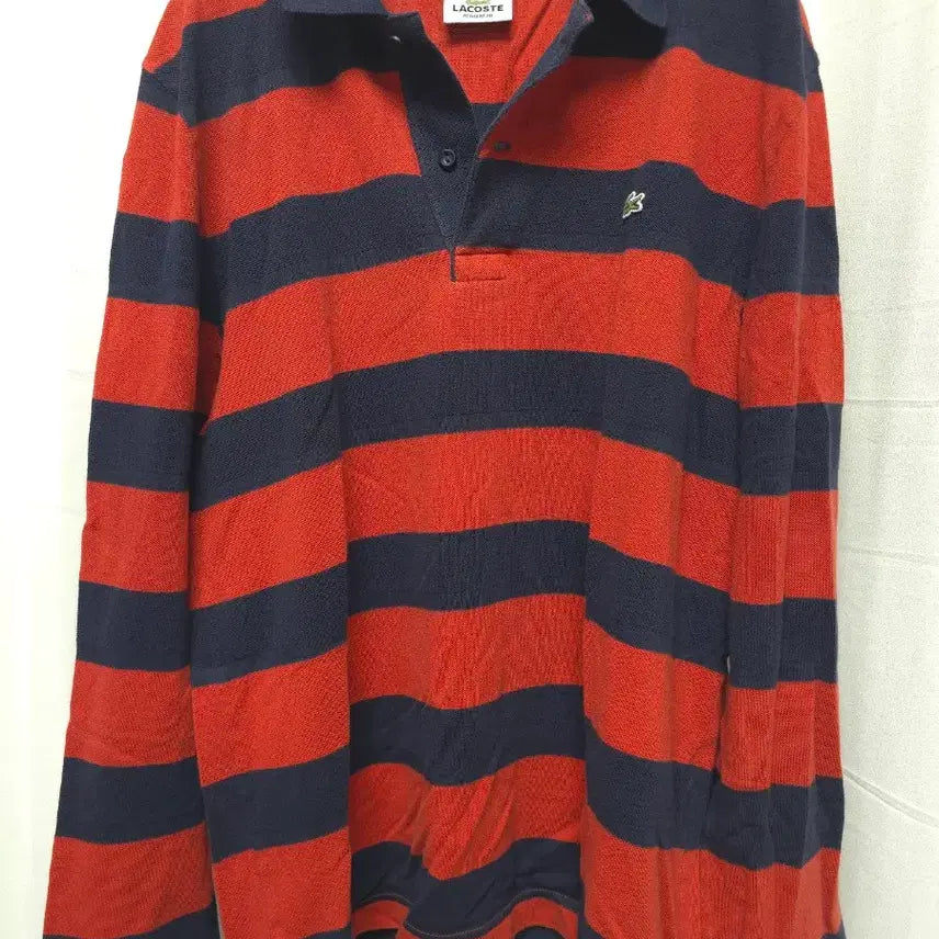 [BUNJANG] Lacoste Striped Collar Long Sleeve T-shirt / 라코스테 긴팔 레드,네이비 가로 스트라이프 카라 티셔츠(사이즈4,100)