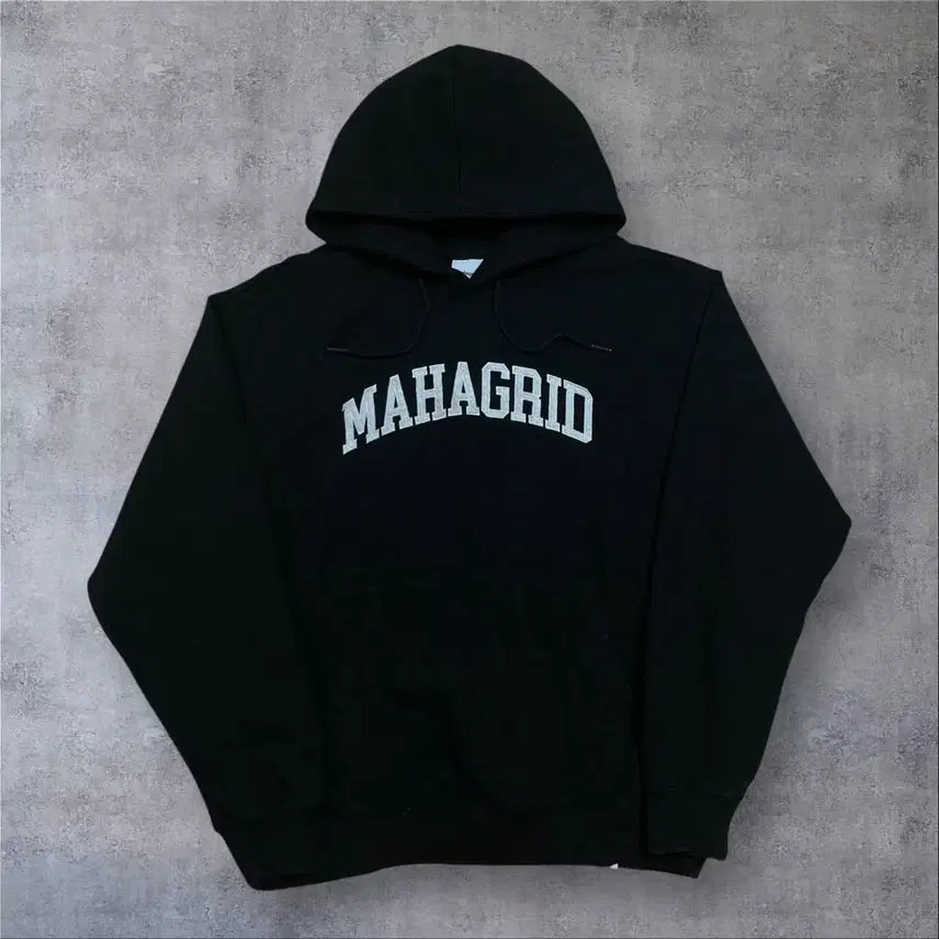 [BUNJANG] Mahagrid Spellout Logo Black Hoodie / 마하그리드 스펠아웃 로고 블랙 후드티