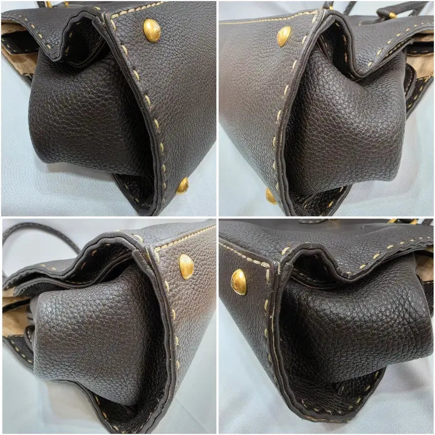 [SOLD OUT] (정품)펜디 브라운 스티치 레더 토트백