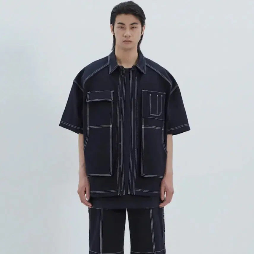 [BUNJANG] Juun.J Denim Short Sleeve Work Shirt / [택보유]준지 데님 반팔 셔츠 판매