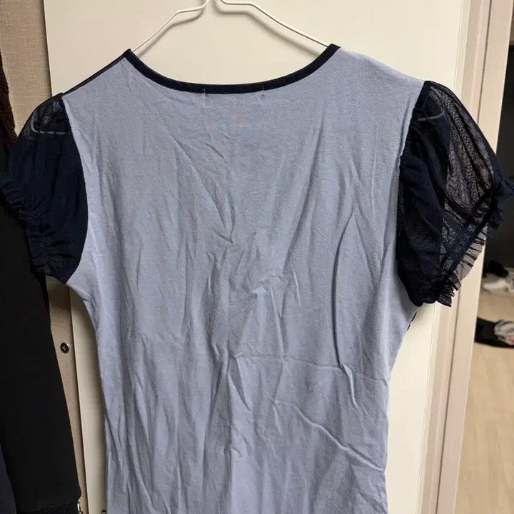 [BUNJANG] J.S. Lauren Navy Shirred See-Through Blouse / 제이스로렌 시스루 셔링 블라우스 네이비