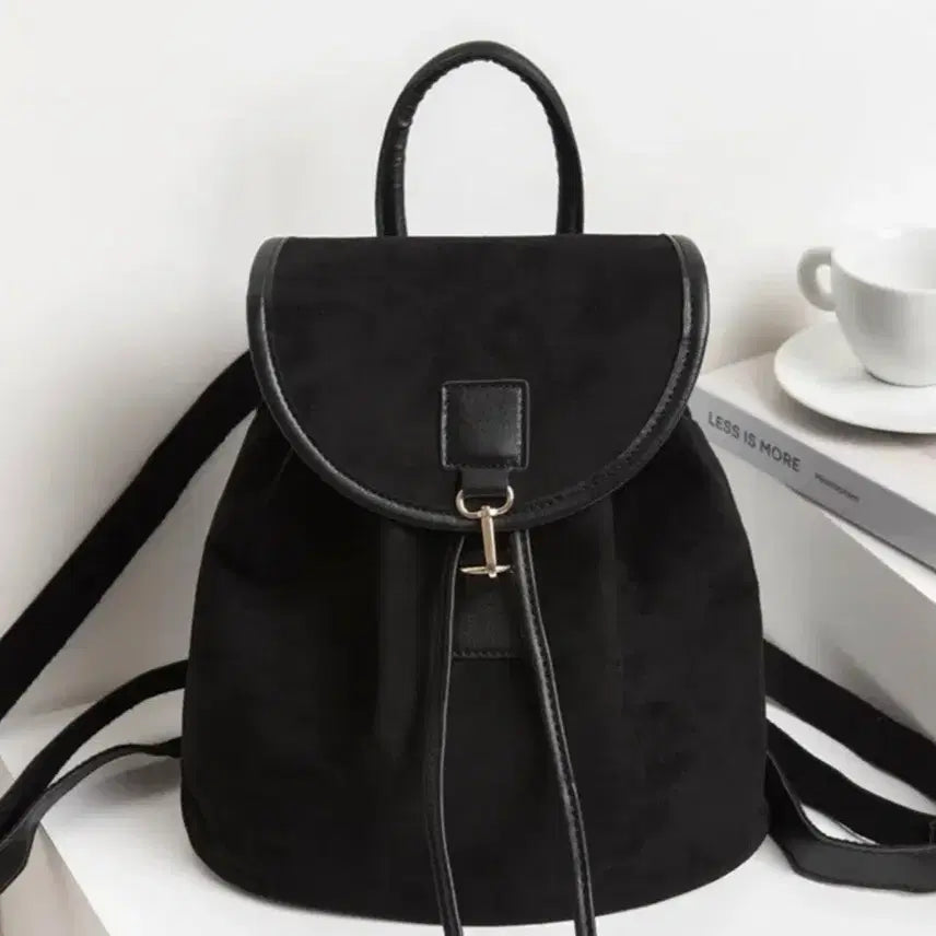 [BUNJANG] Daily Suede Bucket Backpack Black / 데일리 스웨이드 버킷 백팩 블랙