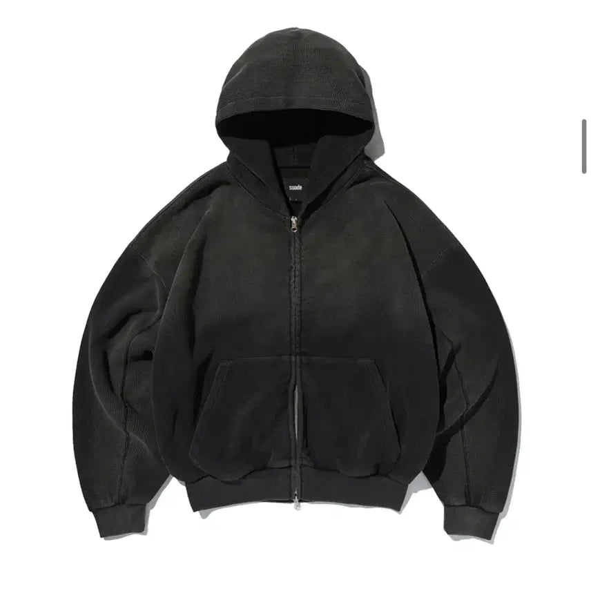 [SOLD OUT] 스웨이드 와플 후드집업 블랙