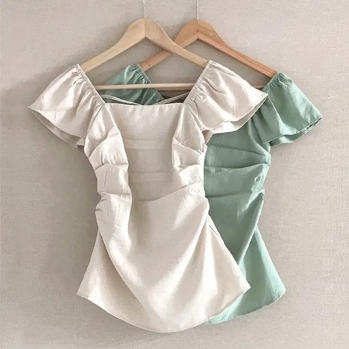 [SOLD OUT] 환연 현지 블라우스/ 옐로우바빌 모르핀 린넨 스퀘어넥 오프숄더 블라우스