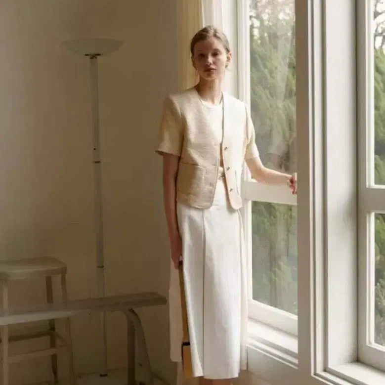 [BUNJANG] [F] 앤유브라운 하프 트위드 반팔 자켓 옐로우 고퀄 제평 제일펑화 / [F] 앤유브라운 하프 트위드 반팔 자켓 옐로우 고퀄 제평 제일펑화