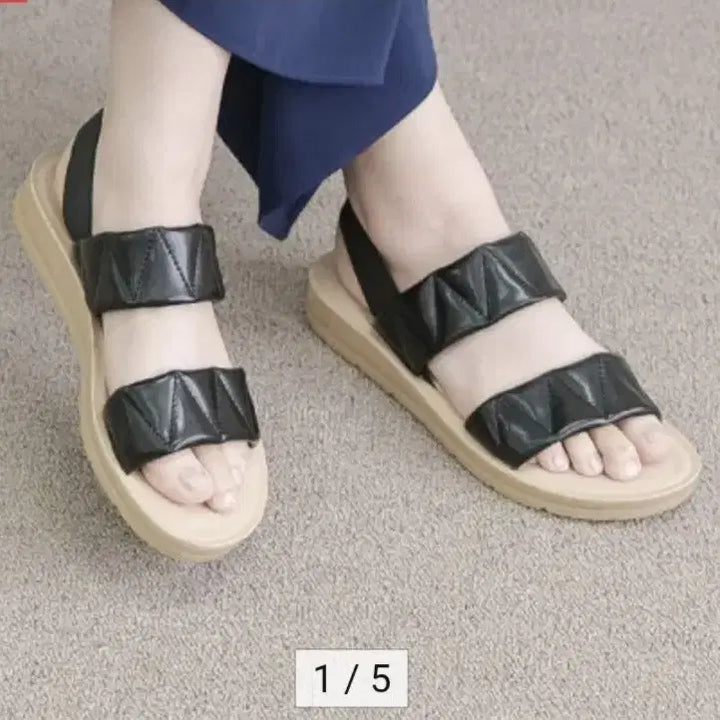 [SOLD OUT] (1회 착용) 올리 여성 퀄팅 밴딩 샌들 블랙 245