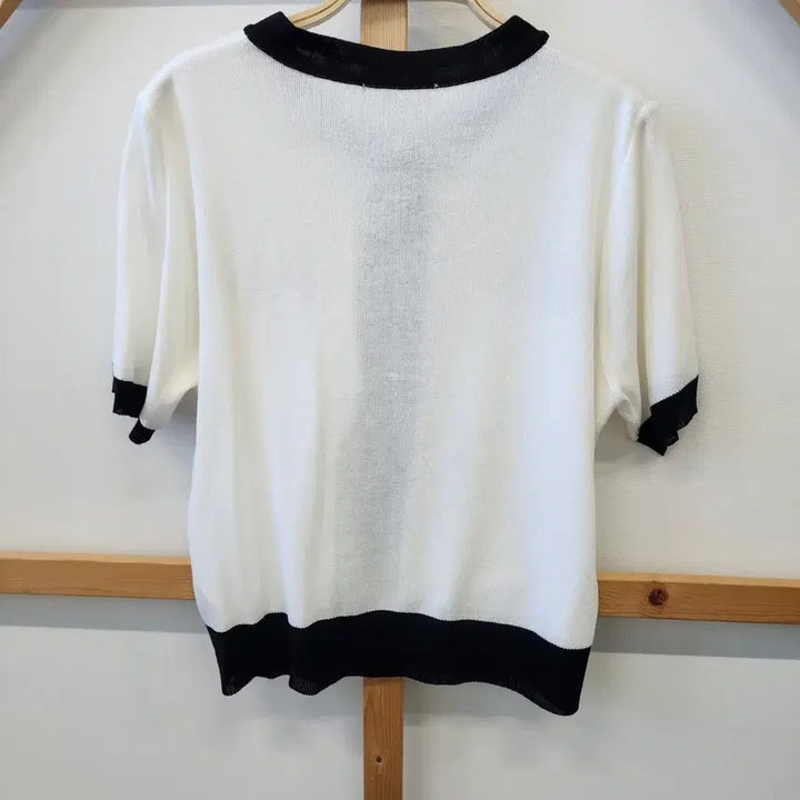 [SOLD OUT] L.A.P 반팔 가디건 화이트 블랙 배색