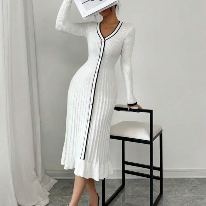 [BUNJANG] V-Neck Sweater Dress / 브이넥 스웨터 드레스