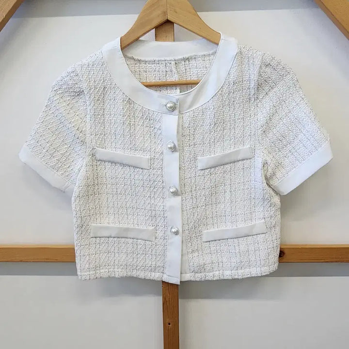 [SOLD OUT] 화이트 트위드 반팔 크롭 자켓