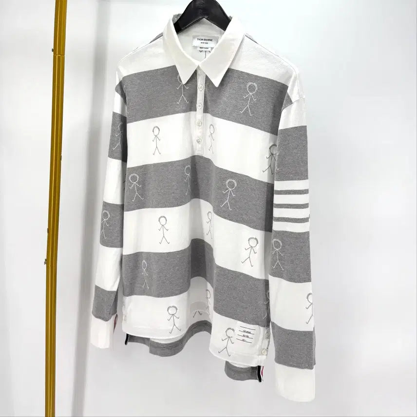 [BUNJANG] Thom Browne Stripe PK Long Sleeve Polo Shirt / [4사이즈] 톰브라운 사선 PK 긴팔 카라티 티셔츠 (MJP073E)