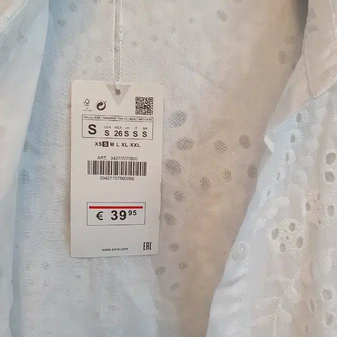 [SOLD OUT] 자라 화이트 아일렛 펀칭 셔츠 원피스 S 택채새옷