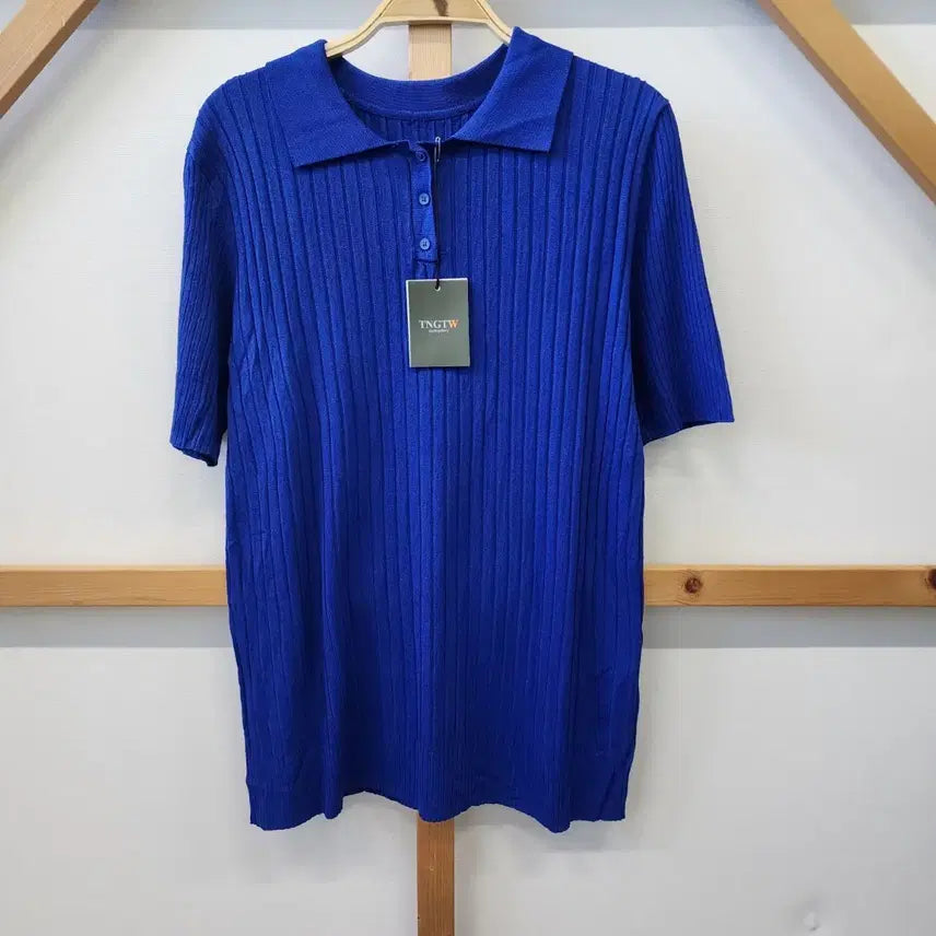 [BUNJANG] TNGTW Blue Ribbed Short Sleeve Knit Top / TNGTW 블루 골지 반팔 니트