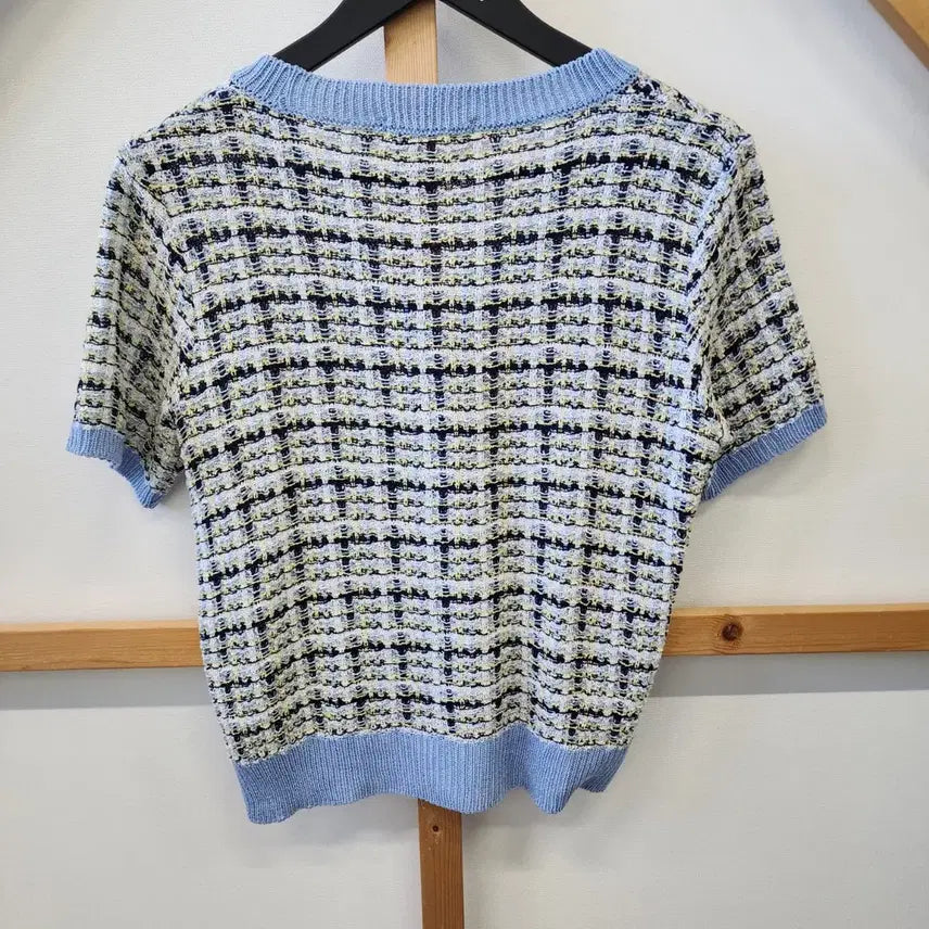 [BUNJANG] AD HOC Tweed Short-Sleeve Cardigan Blue / AD HOC 트위드 반팔 가디건 블루