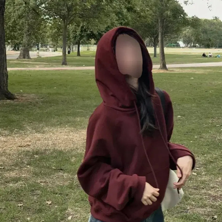 [BUNJANG] Hoodie Burgundy Crop Top / 후드티 버건디