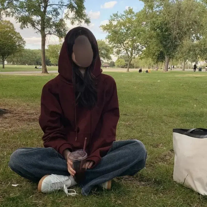 [BUNJANG] Hoodie Burgundy Crop Top / 후드티 버건디