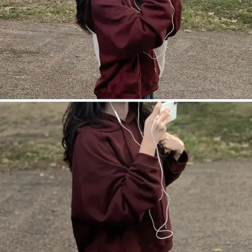 [BUNJANG] Hoodie Burgundy Crop Top / 후드티 버건디
