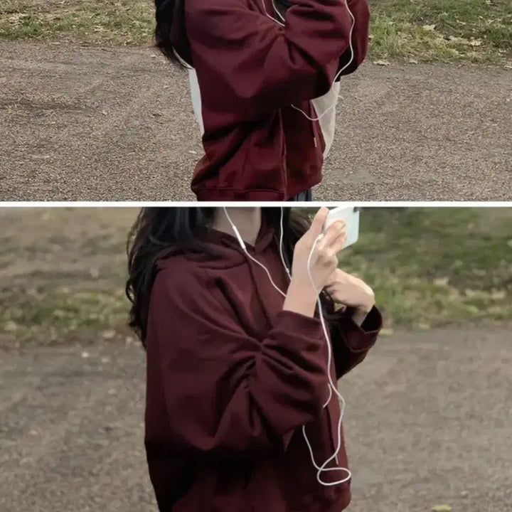 [BUNJANG] Hoodie Burgundy Crop Top / 후드티 버건디