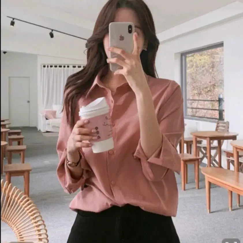 [BUNJANG] Peach Pink Shirt (55-66) / 피치핑크 셔츠 55~66