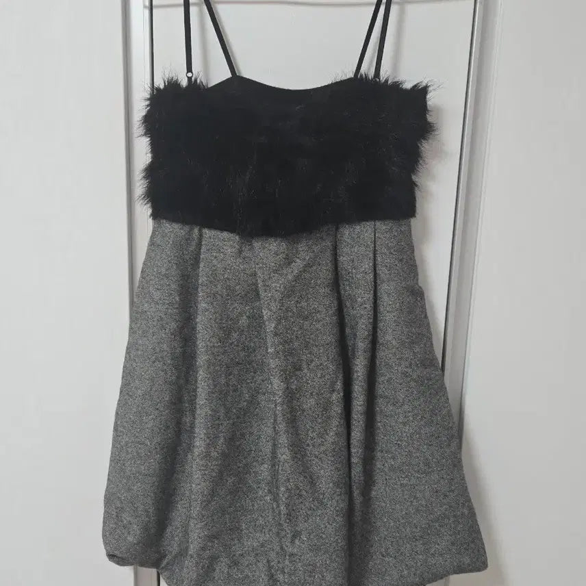 [BUNJANG] Vintage Gray Wool Mini Dress with Fur Trim / 일본 빈티지 퍼 트리밍 그레이 모직 미니 원피스