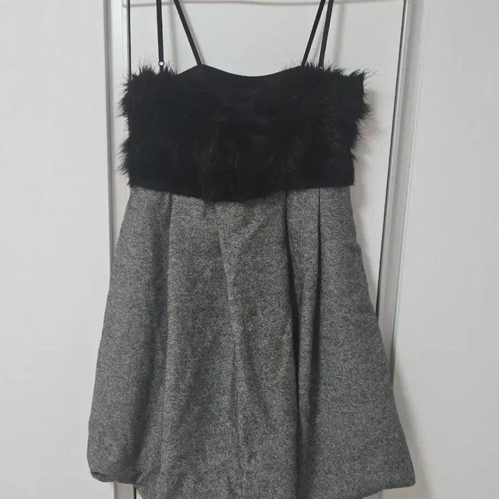 [BUNJANG] Vintage Gray Wool Mini Dress with Fur Trim / 일본 빈티지 퍼 트리밍 그레이 모직 미니 원피스