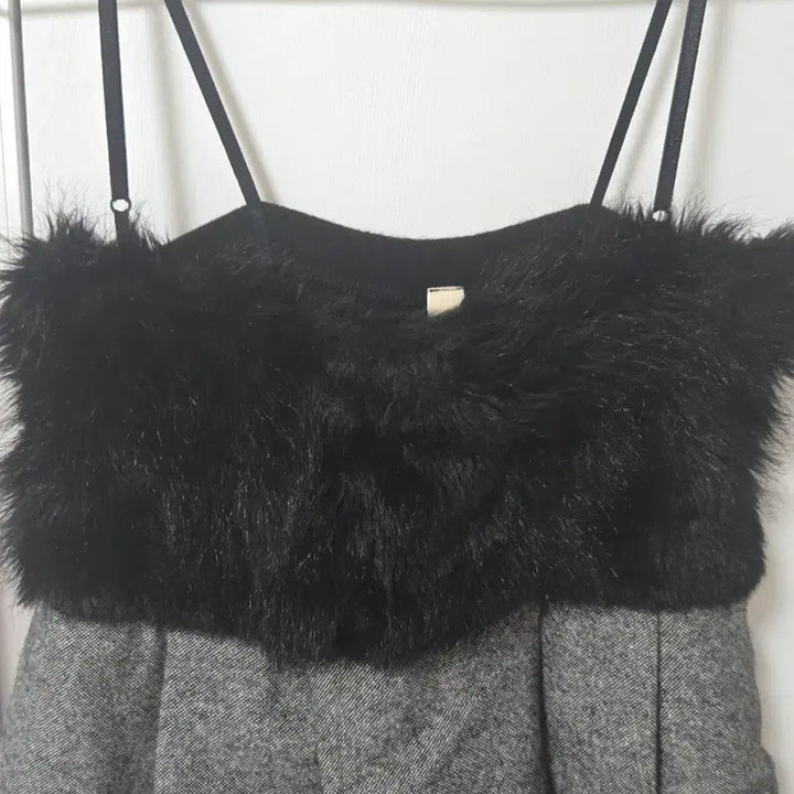 [BUNJANG] Vintage Gray Wool Mini Dress with Fur Trim / 일본 빈티지 퍼 트리밍 그레이 모직 미니 원피스
