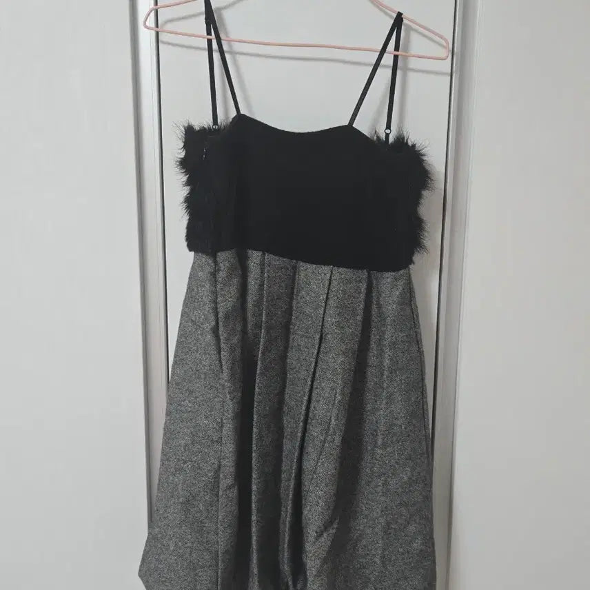 [BUNJANG] Vintage Gray Wool Mini Dress with Fur Trim / 일본 빈티지 퍼 트리밍 그레이 모직 미니 원피스