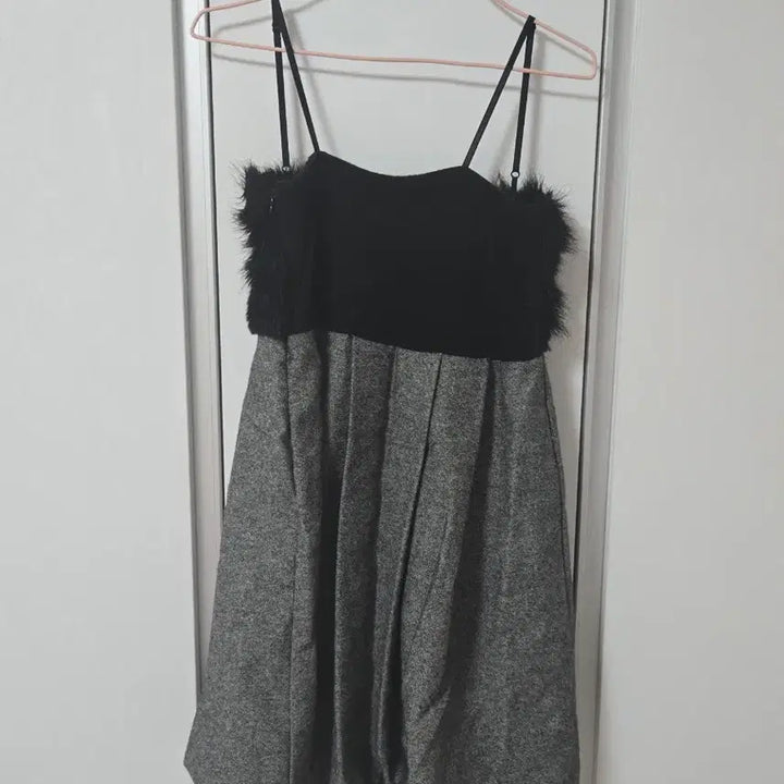 [BUNJANG] Vintage Gray Wool Mini Dress with Fur Trim / 일본 빈티지 퍼 트리밍 그레이 모직 미니 원피스