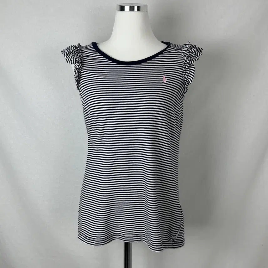 [BUNJANG] Polo Ralph Lauren Ruffle Stripe Sleeveless Top / Polo Ralph Lauren 러플 스트라이프 슬리브리스