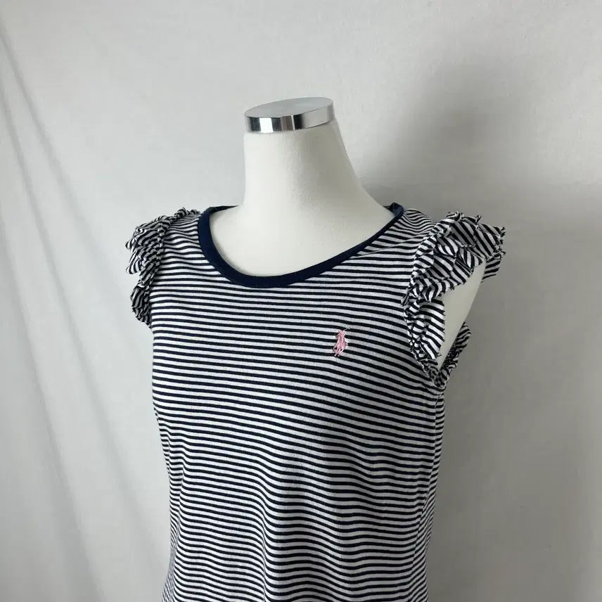 [BUNJANG] Polo Ralph Lauren Ruffle Stripe Sleeveless Top / Polo Ralph Lauren 러플 스트라이프 슬리브리스